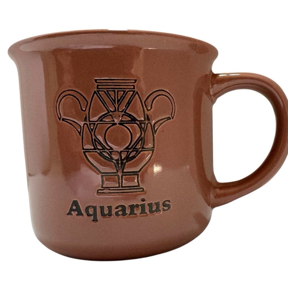 Zodiac Aquarius Coffee Mug Tea Cup Embossed Brown Tan Horoscope Gift Astrology